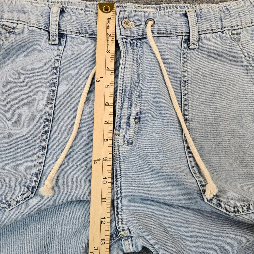 Lucky Brand Womens Light Wash Wide Leg Drawstring Denim Jeans Raw Hem Large